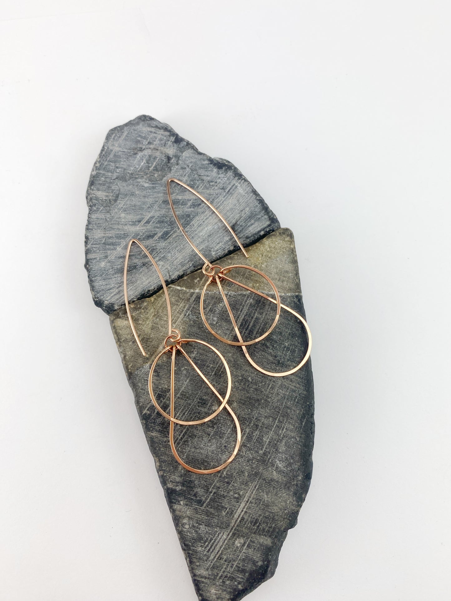 Art Deco Rose Gold Hoops | Teardrop Earrings | Geometric Earrings | Statement Earrings | Hammered Hoops | 14 K Rose Gold Fill
