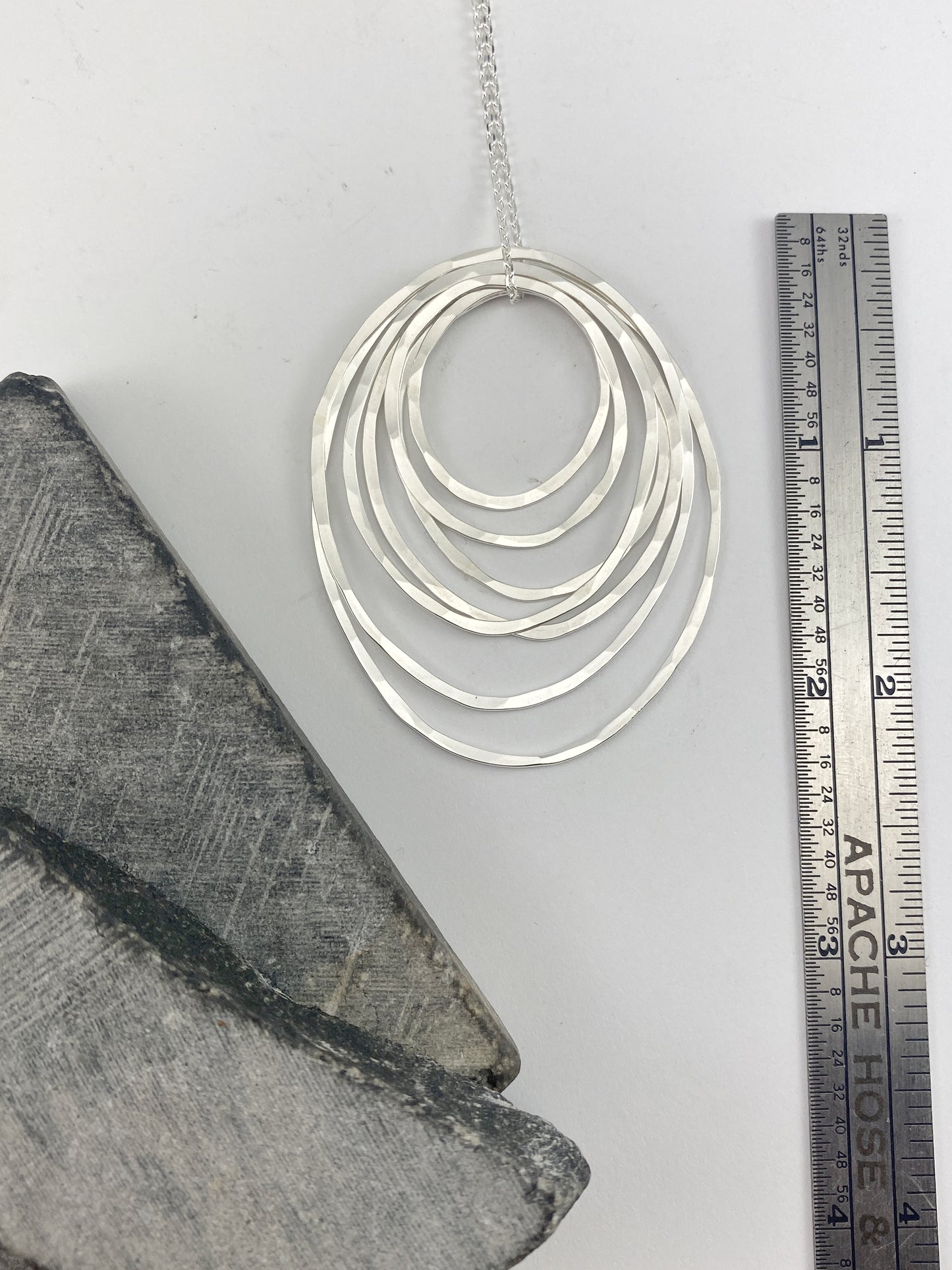 Silver Seven Ring Necklace | Karma Necklace | Circle Pendant | Hammered Circle Necklace | Family Necklace | Generations Necklace | Mother Necklace | 70th Birthday Present