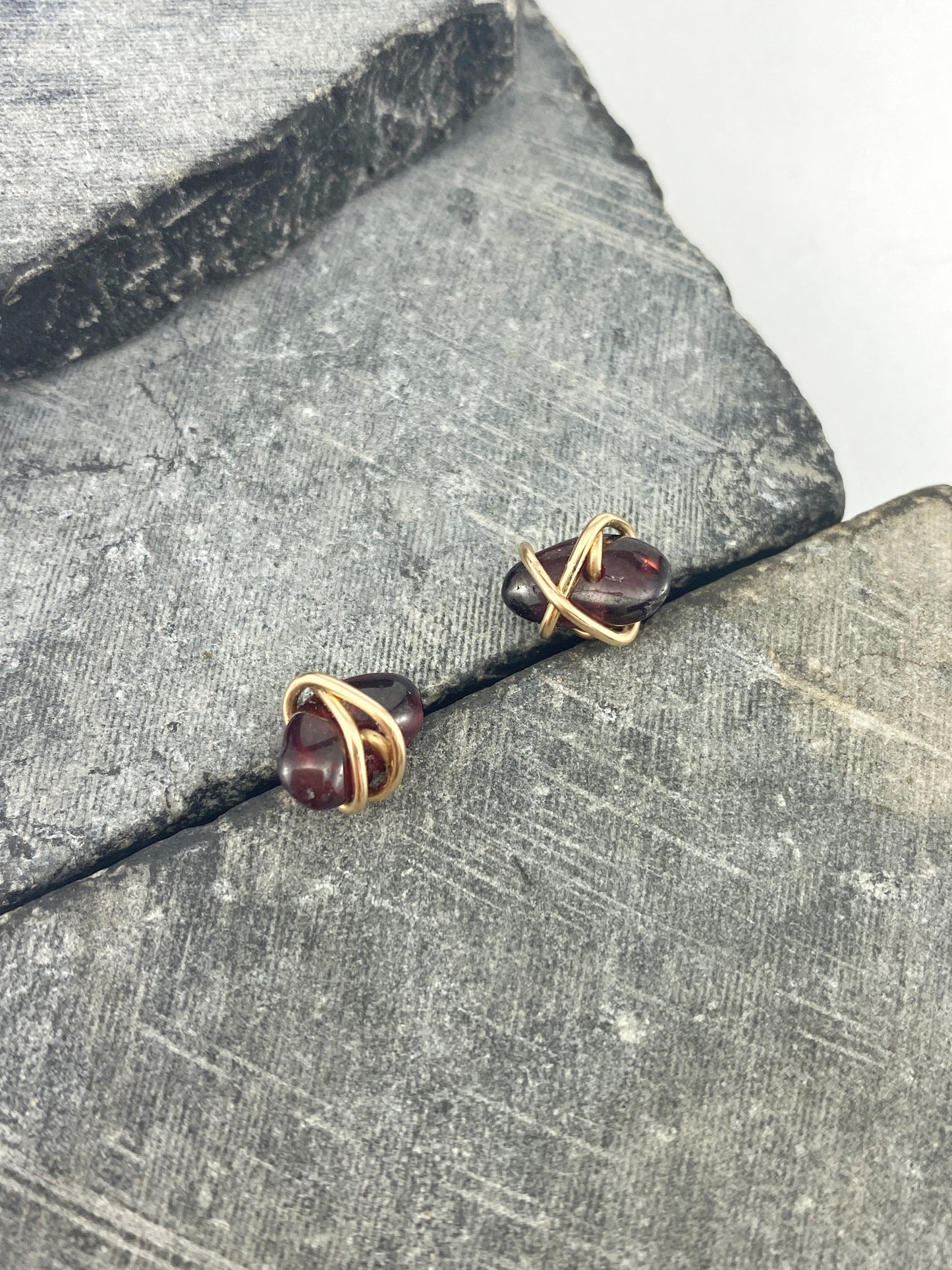 Rachel-dawn-designs-gold-wrapped-garnet-stud-earrings