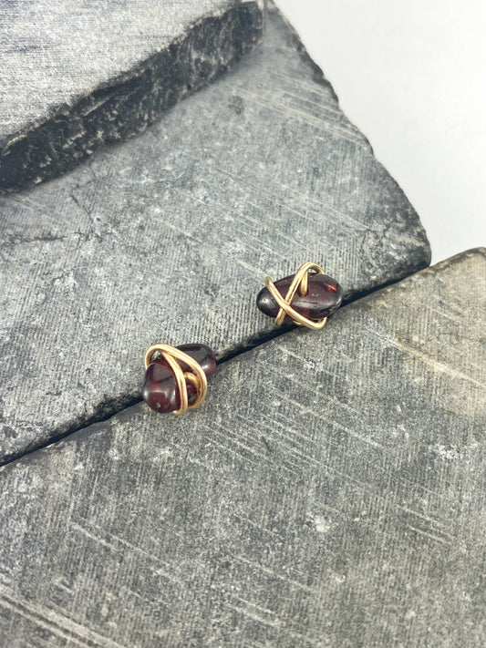 Rachel-dawn-designs-gold-wrapped-garnet-stud-earrings