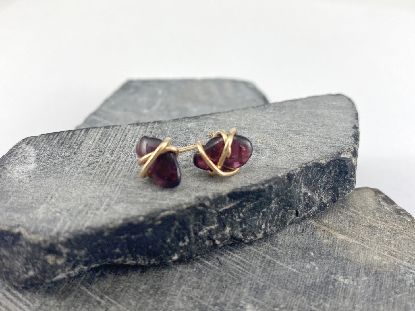 Rachel-dawn-designs-gold-wrapped-garnet-stud-earrings