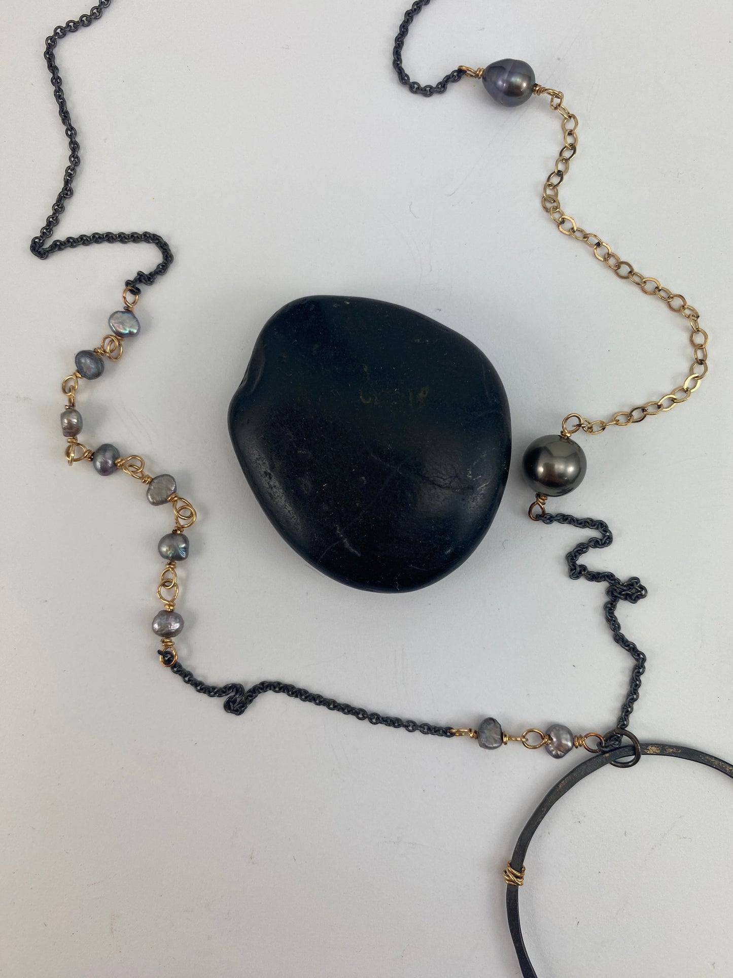 Boho interlocking Necklace with Tahitian & Freshwater Pearls
