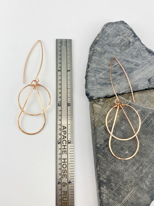 Art Deco Rose Gold Hoops | Teardrop Earrings | Geometric Earrings | Statement Earrings | Hammered Hoops | 14 K Rose Gold Fill