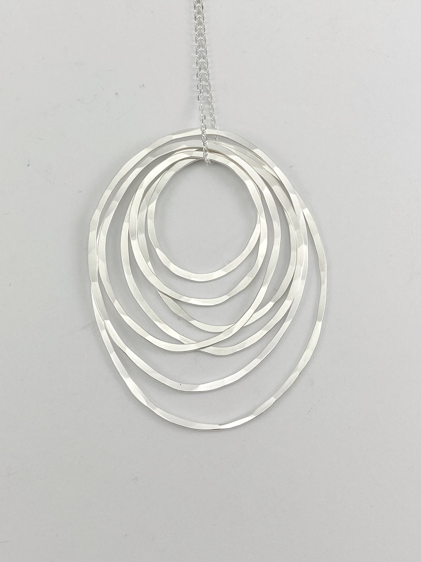 Silver Seven Ring Necklace | Karma Necklace | Circle Pendant | Hammered Circle Necklace | Family Necklace | Generations Necklace | Mother Necklace | 70th Birthday Present