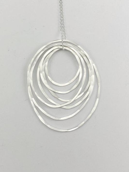 Silver Seven Ring Necklace | Karma Necklace | Circle Pendant | Hammered Circle Necklace | Family Necklace | Generations Necklace | Mother Necklace | 70th Birthday Present