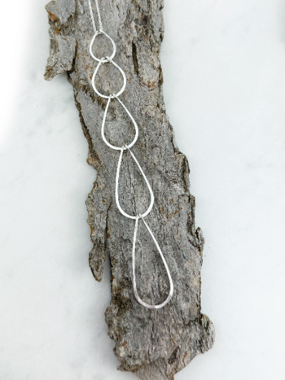 5-Tier Silver Teardrop Necklace | Waterfall Necklace | Geometric Necklace | Layering Necklace | Open Teardrop Pendant | Silver Statement Necklace | Sterling Silver