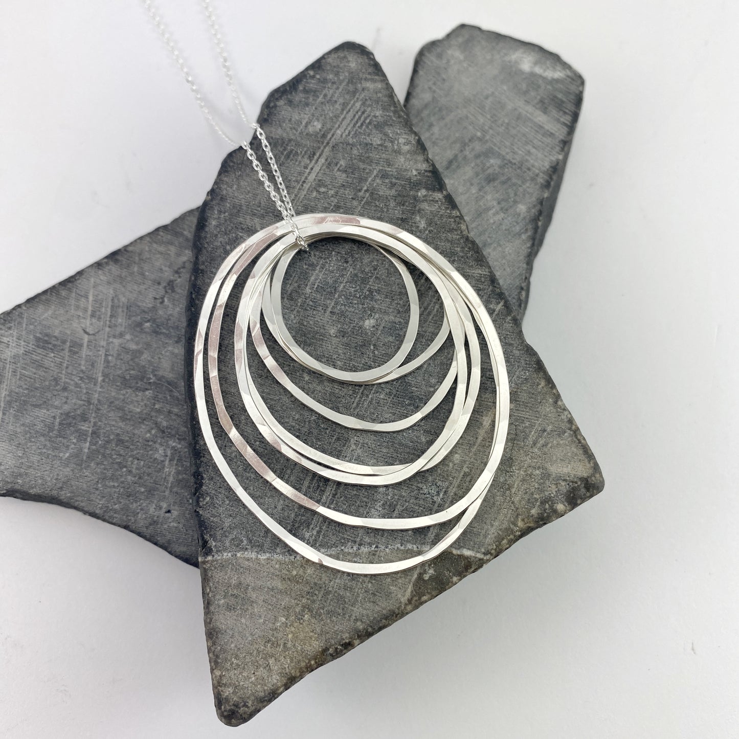 Silver Seven Ring Necklace | Karma Necklace | Circle Pendant | Hammered Circle Necklace | Family Necklace | Generations Necklace | Mother Necklace | 70th Birthday Present