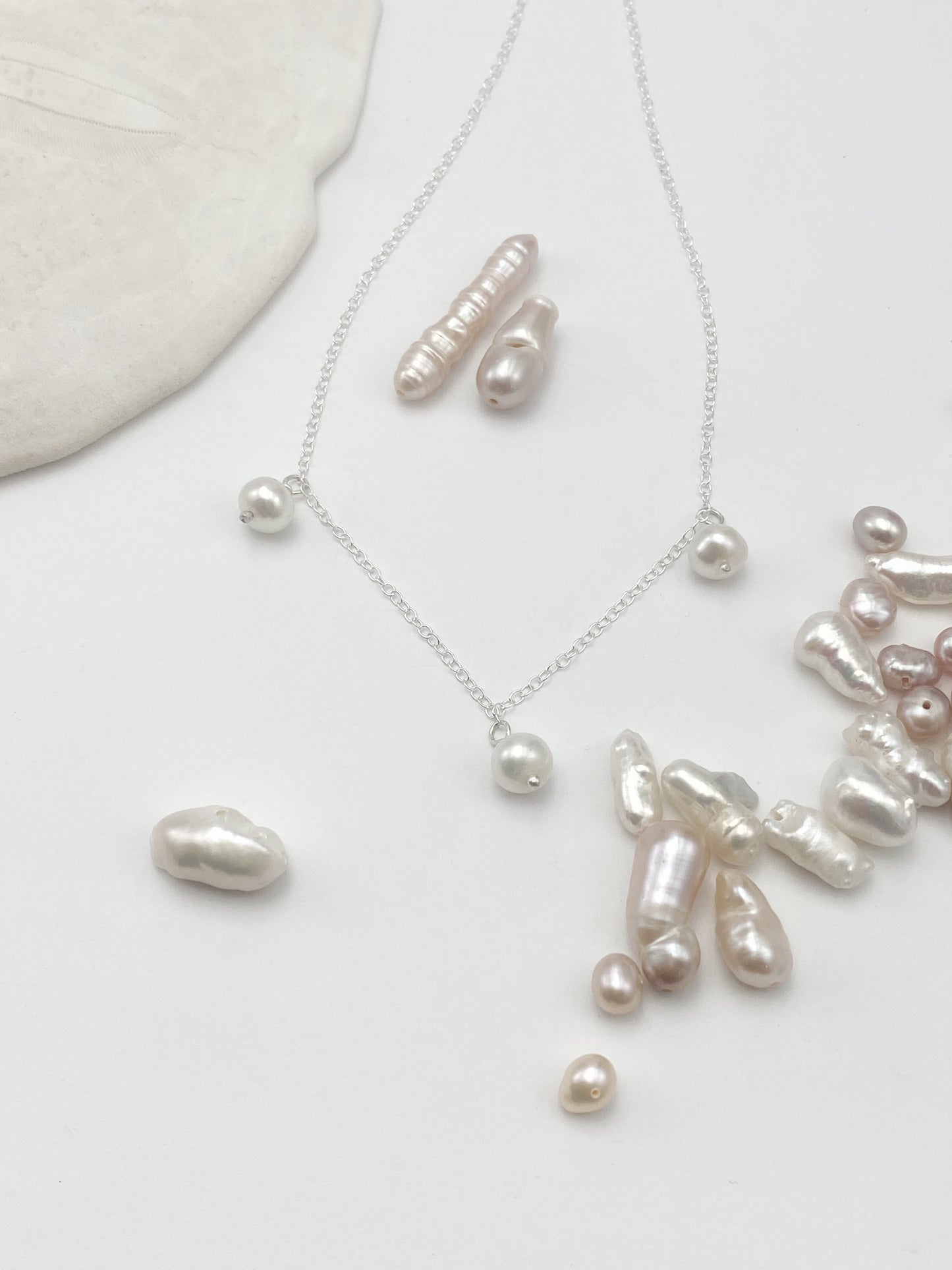 Silver Scalloped Pearl Necklace