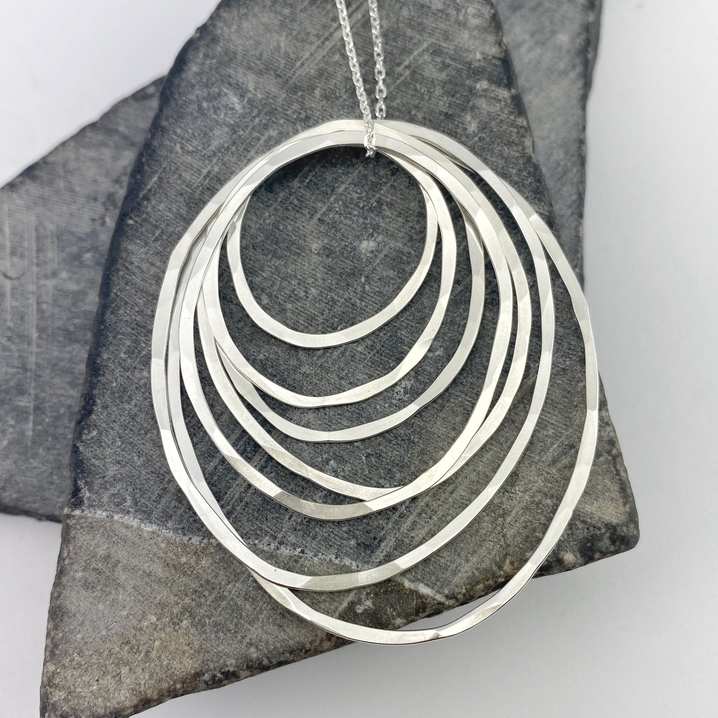 Silver Seven Ring Necklace | Karma Necklace | Circle Pendant | Hammered Circle Necklace | Family Necklace | Generations Necklace | Mother Necklace | 70th Birthday Present