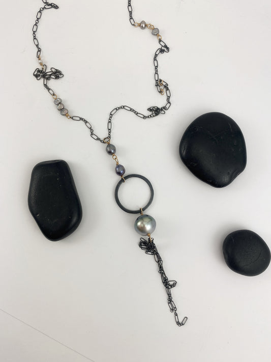 Mixed Metal Tahitian Pearl Fringe Necklace