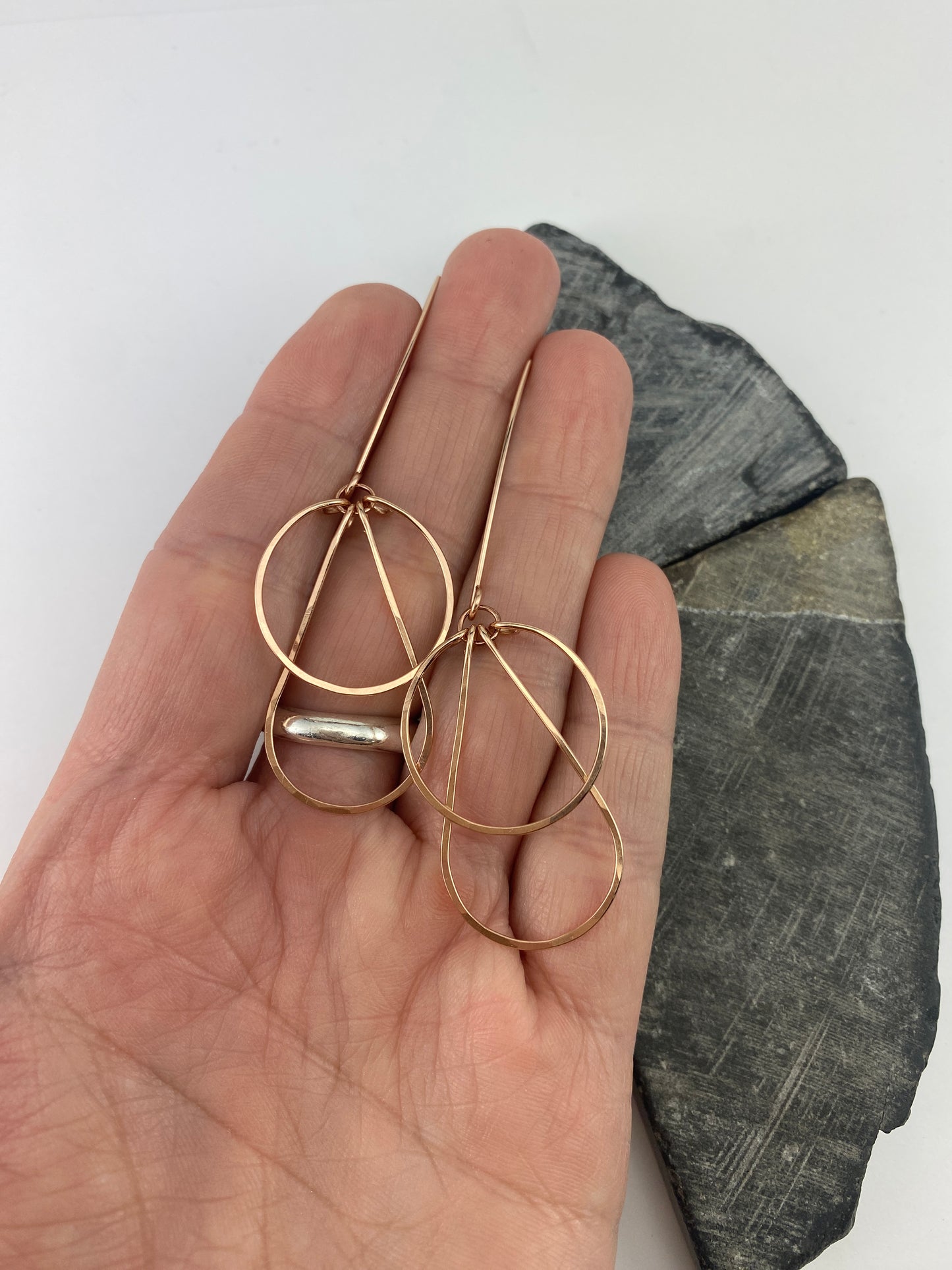 Art Deco Rose Gold Hoops | Teardrop Earrings | Geometric Earrings | Statement Earrings | Hammered Hoops | 14 K Rose Gold Fill
