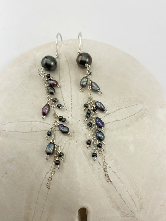 Tahitian & Freshwater Pearl Cluster Earrings