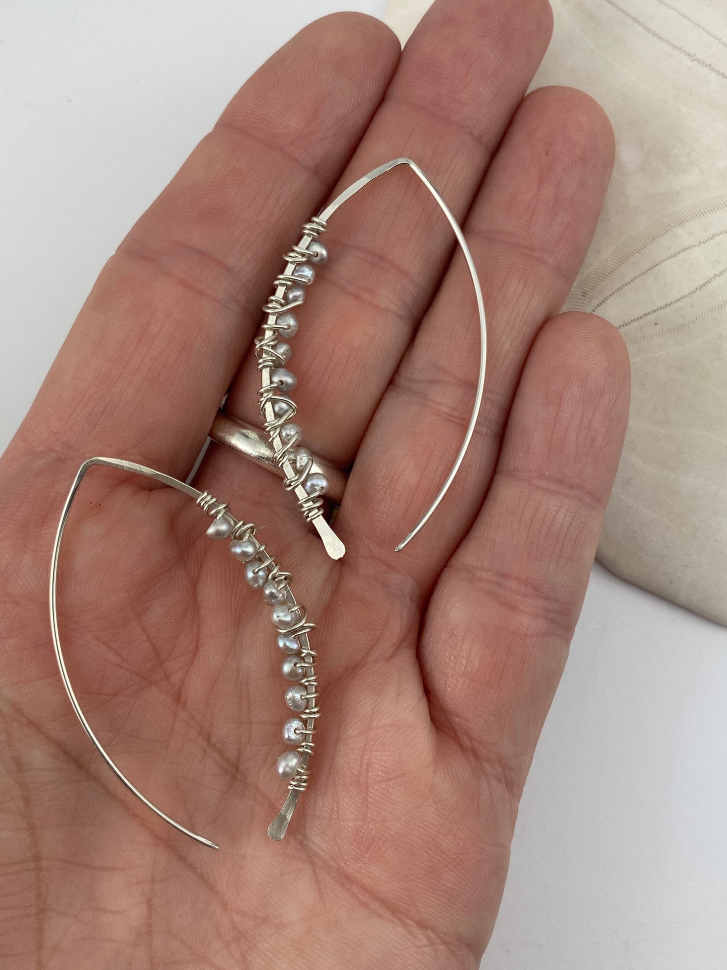 Silver Marquis Threaders Interlaced Silver Pearls