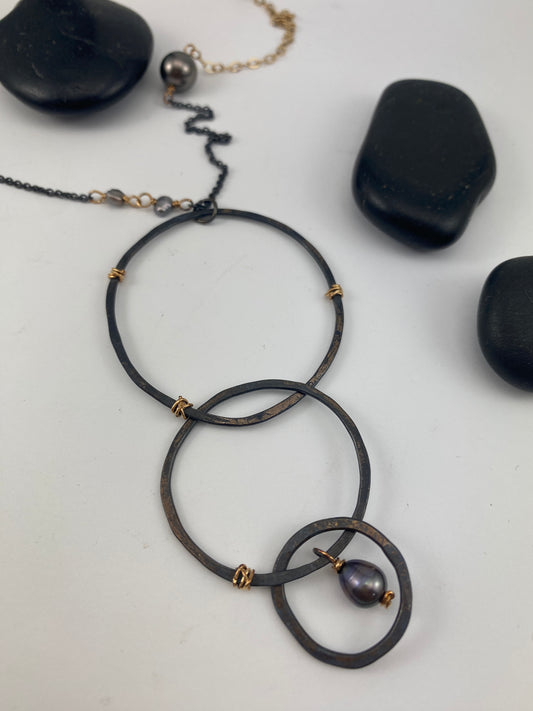 Boho interlocking Necklace with Tahitian & Freshwater Pearls