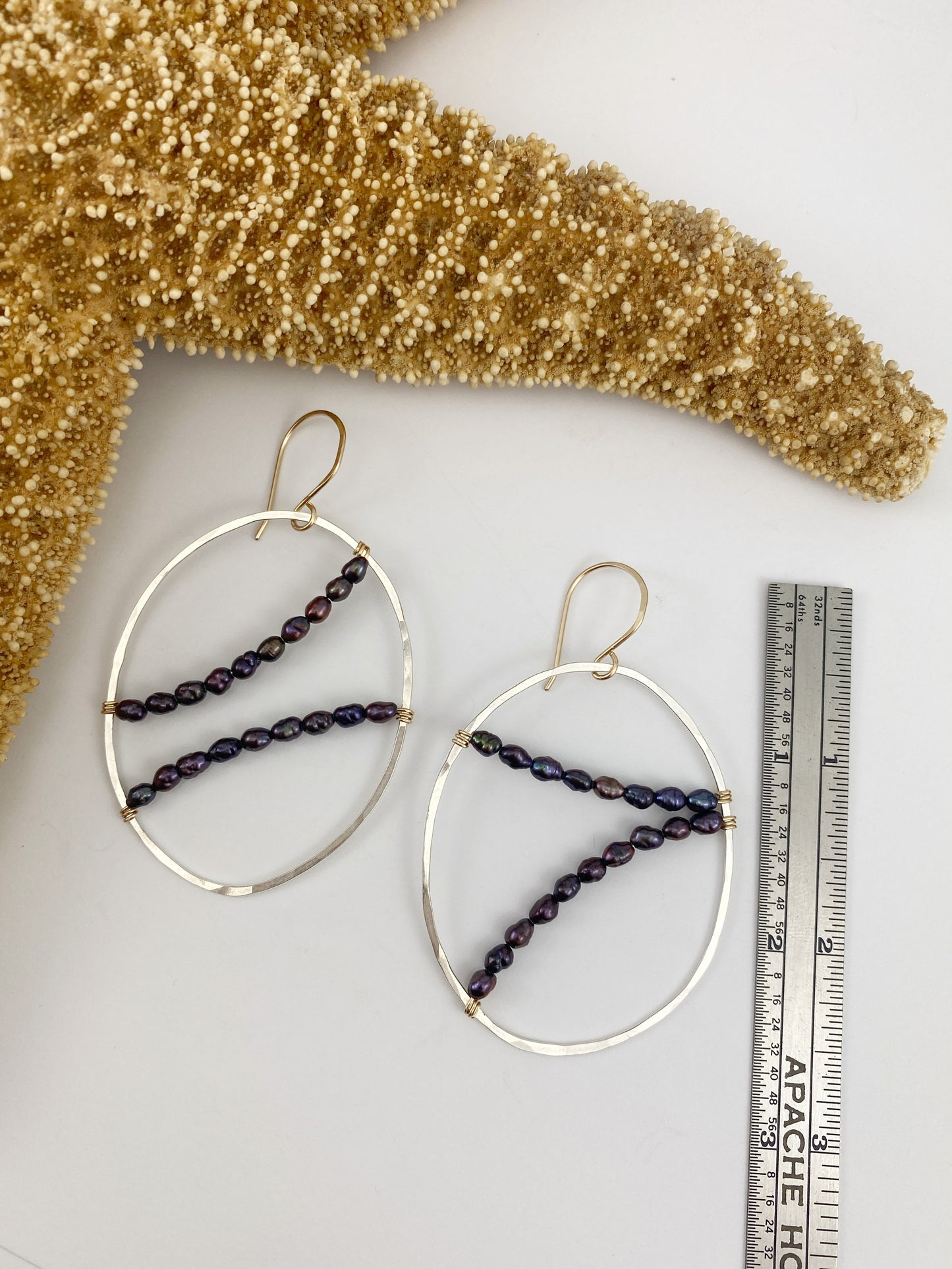 Asymmetric Oval Hoops with Purple Pearls