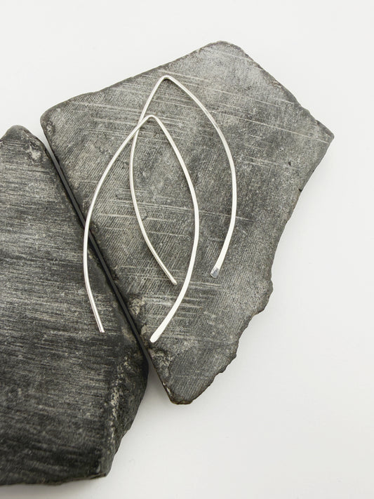 Sterling Silver Marquis Threader Earrings | Arc Earrings | Boho Threaders | Sterling Silver Pull Through Earrings | Handmade Hammered Earrings