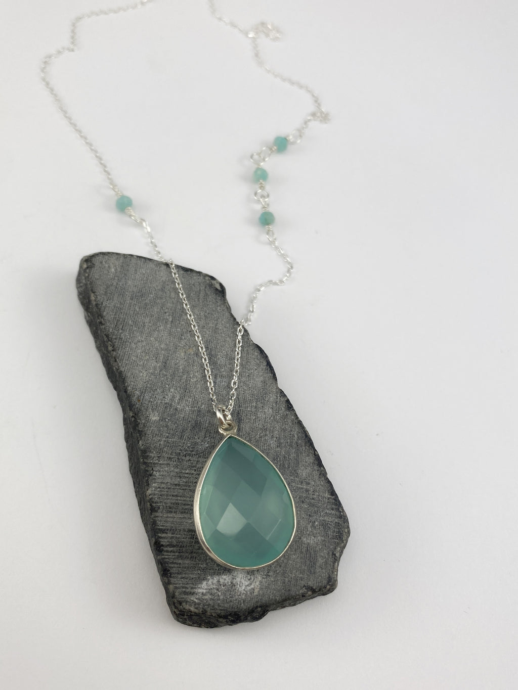 Silver Chalcedony Bevel Necklace