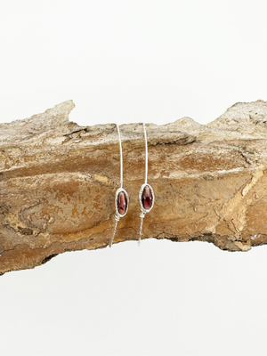 Hammered Sterling Silver Threader Earrings with Garnet