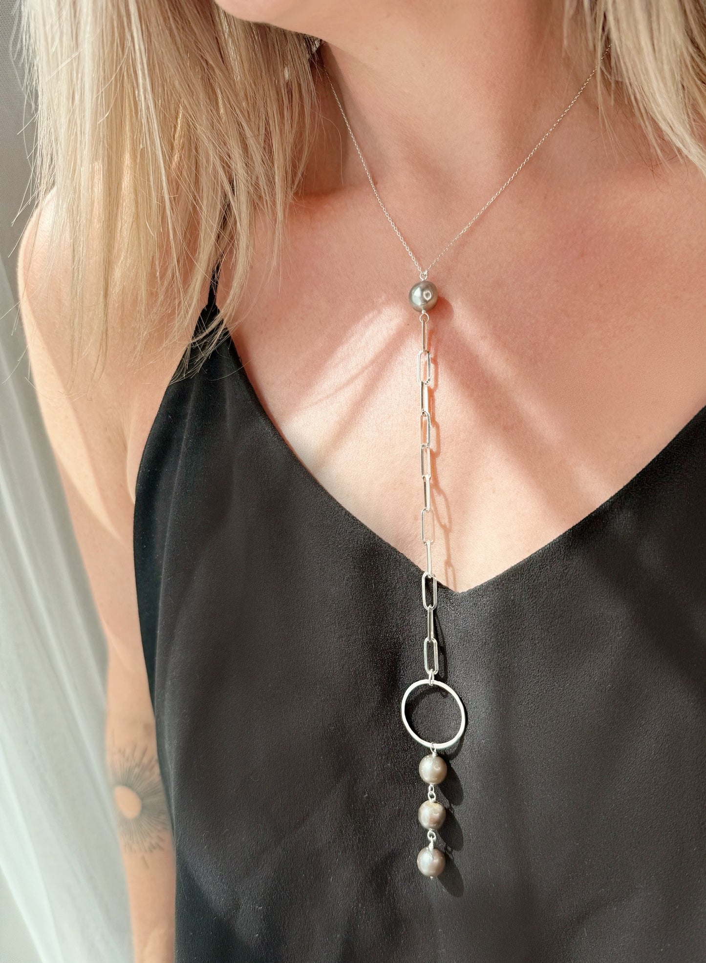 Silver Tahitian Pearl Y-Necklace