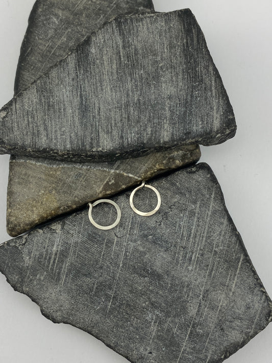 Hammered Silver Circle Stud Earrings | Sterling Silver Posts | Tiny Earrings