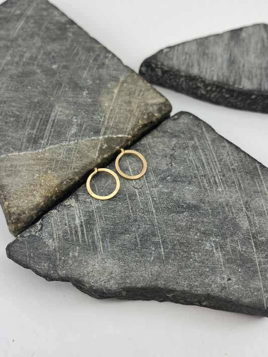 Hammered Gold Circle Stud Earrings | 14 k Gold Fill Posts | Dainty Earrings