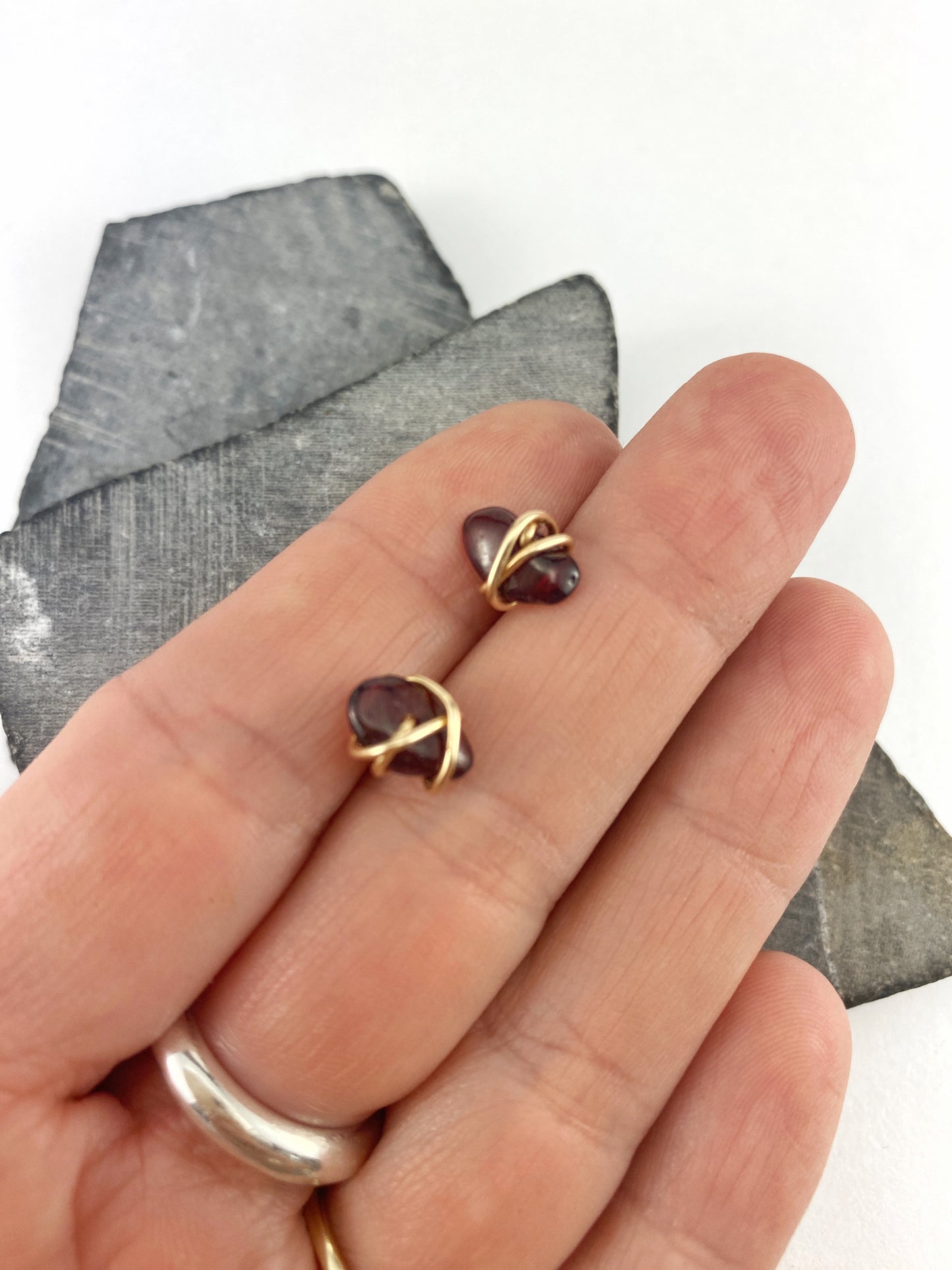 Rachel-dawn-designs-gold-wrapped-garnet-stud-earrings