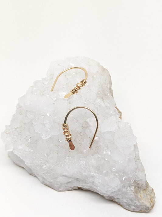 Gold Horseshoe Threader with Gold Wrap | Huggie Hoops | Dainty Earrings | Tiny Earrings | Small Boho Earrings | Mini Earrings | Open Hoop | Horseshoe Earrings
