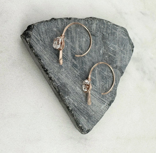 Rose Gold Arch Earrings with Herkimer Diamonds | Birthstone Earrings | Dainty Earrings | Rose Gold Boho Earrings | Rose Gold Hoops | April Birthstone | Arch Hoops | Simple Earrings | Open Hoops | Minimalist Earrings