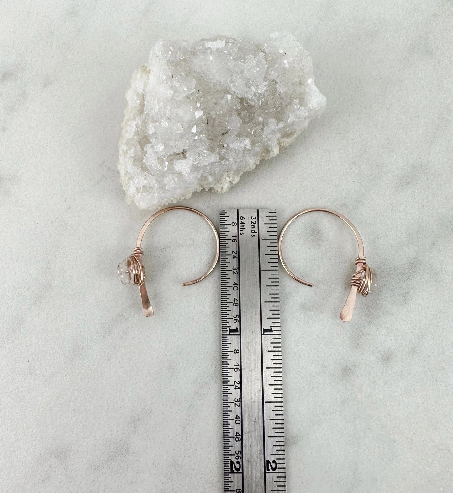 Rose Gold Arch Earrings with Herkimer Diamonds | Birthstone Earrings | Dainty Earrings | Rose Gold Boho Earrings | Rose Gold Hoops | April Birthstone | Arch Hoops | Simple Earrings | Open Hoops | Minimalist Earrings