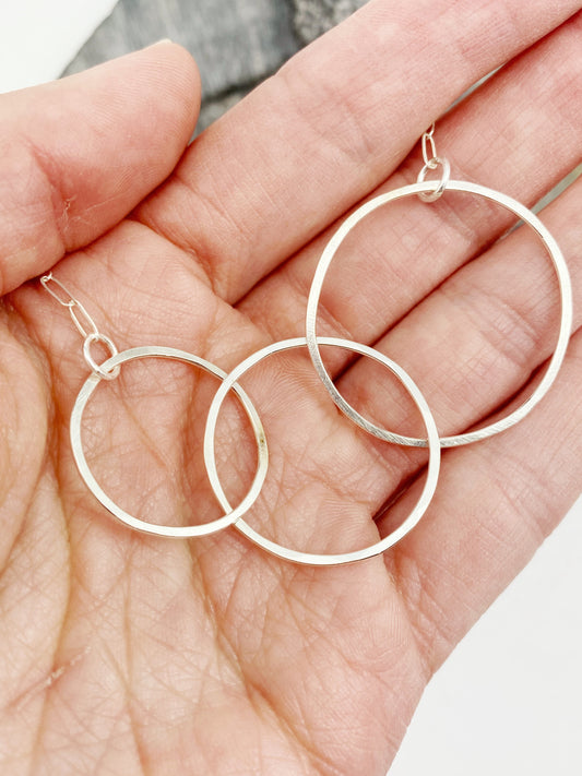 Silver Triple Nested Hoop Necklace | Karma Necklace | Hammered Silver Pendant | Linked Necklace | Infinity Necklace | Handmade Sterling Silver
