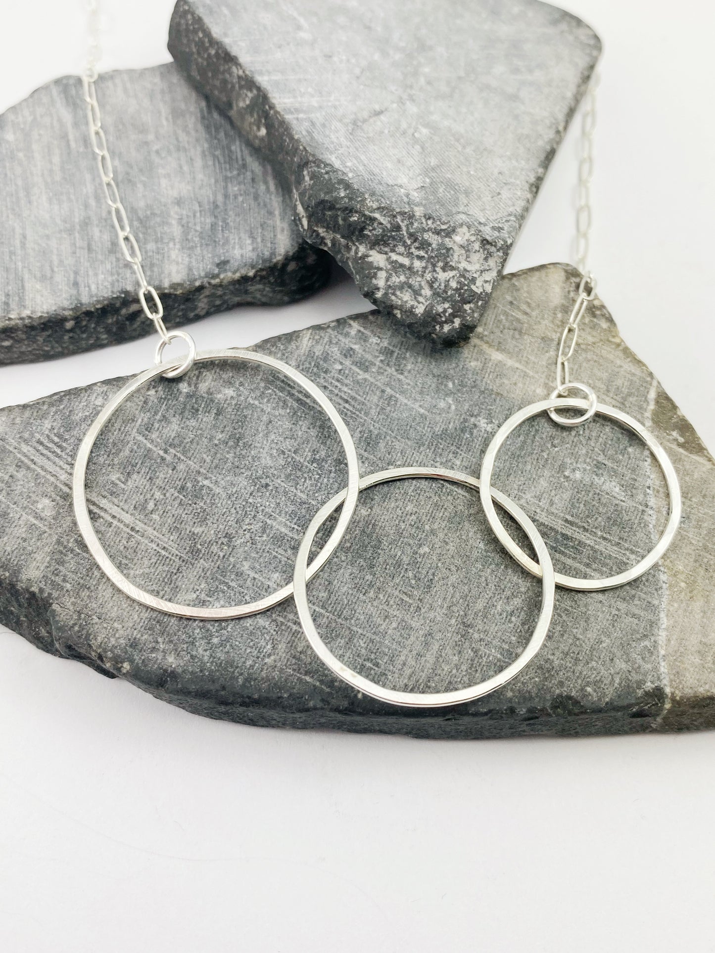 Silver Triple Nested Hoop Necklace | Karma Necklace | Hammered Silver Pendant | Linked Necklace | Infinity Necklace | Handmade Sterling Silver
