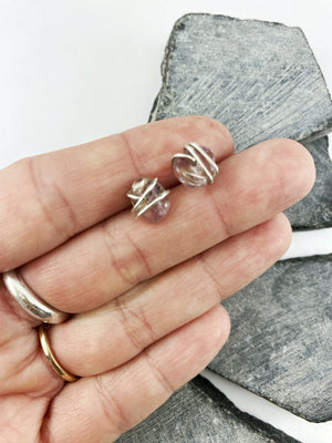 Sterling Silver Wrapped Amethyst Stud Earrings