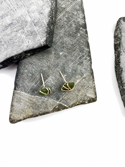 14K Gold Wrapped Jade Stud Earrings, gemstone stud earrings, natural jade, stone studs, March birthstone