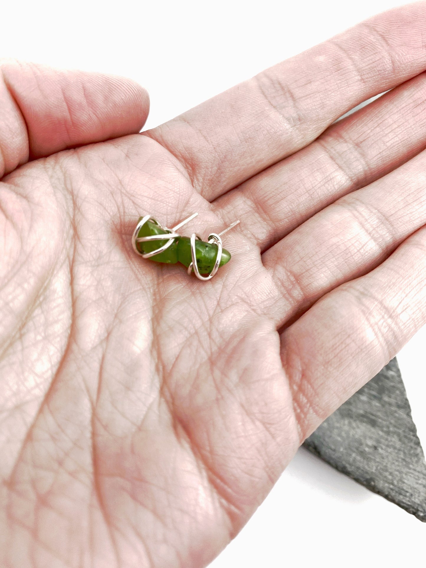 14K Gold Wrapped Jade Stud Earrings, gemstone stud earrings, natural jade, stone studs, March birthstone
