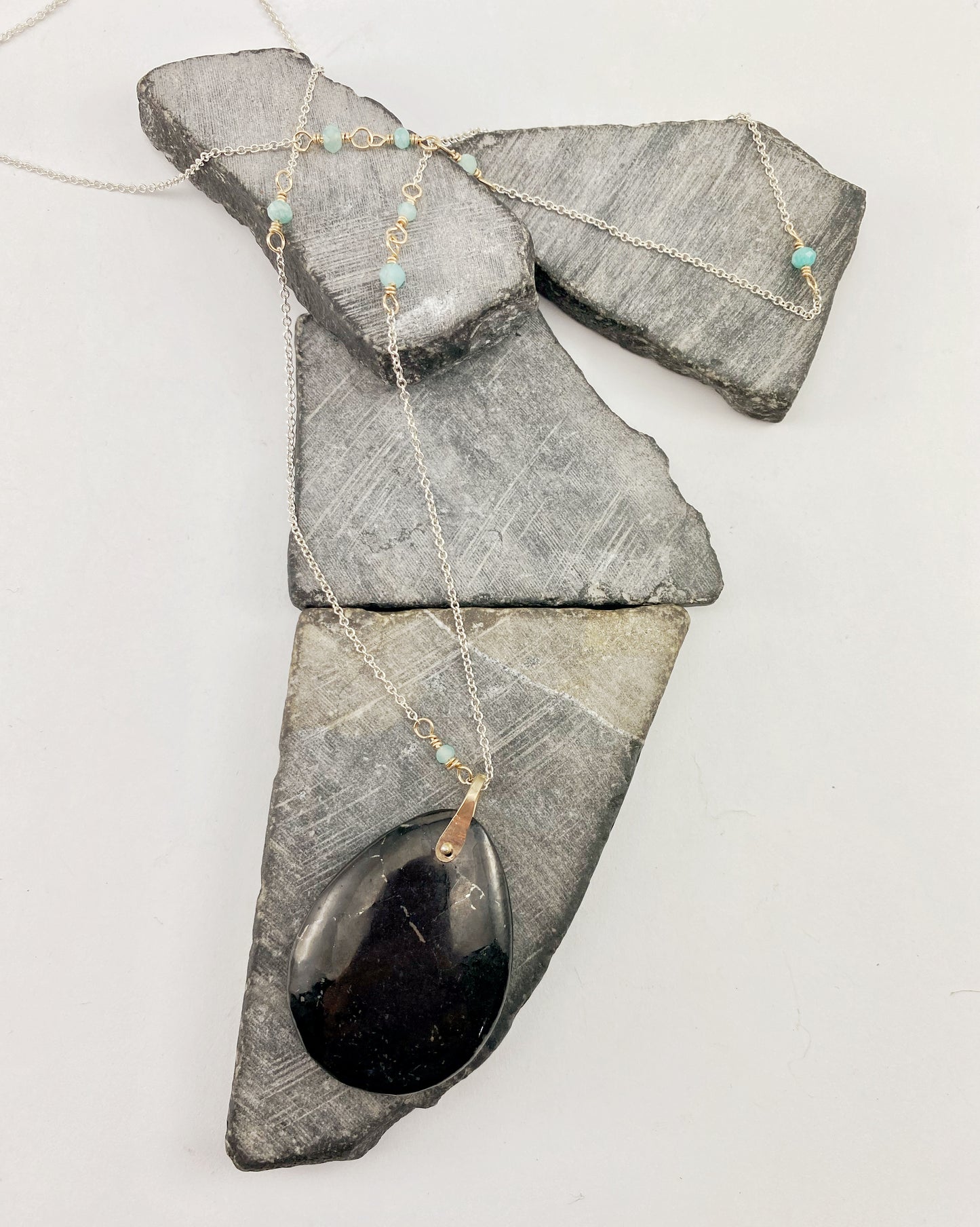 rachel_dawn_designs_sterling_silver_shungite_necklace_amazonite_accents