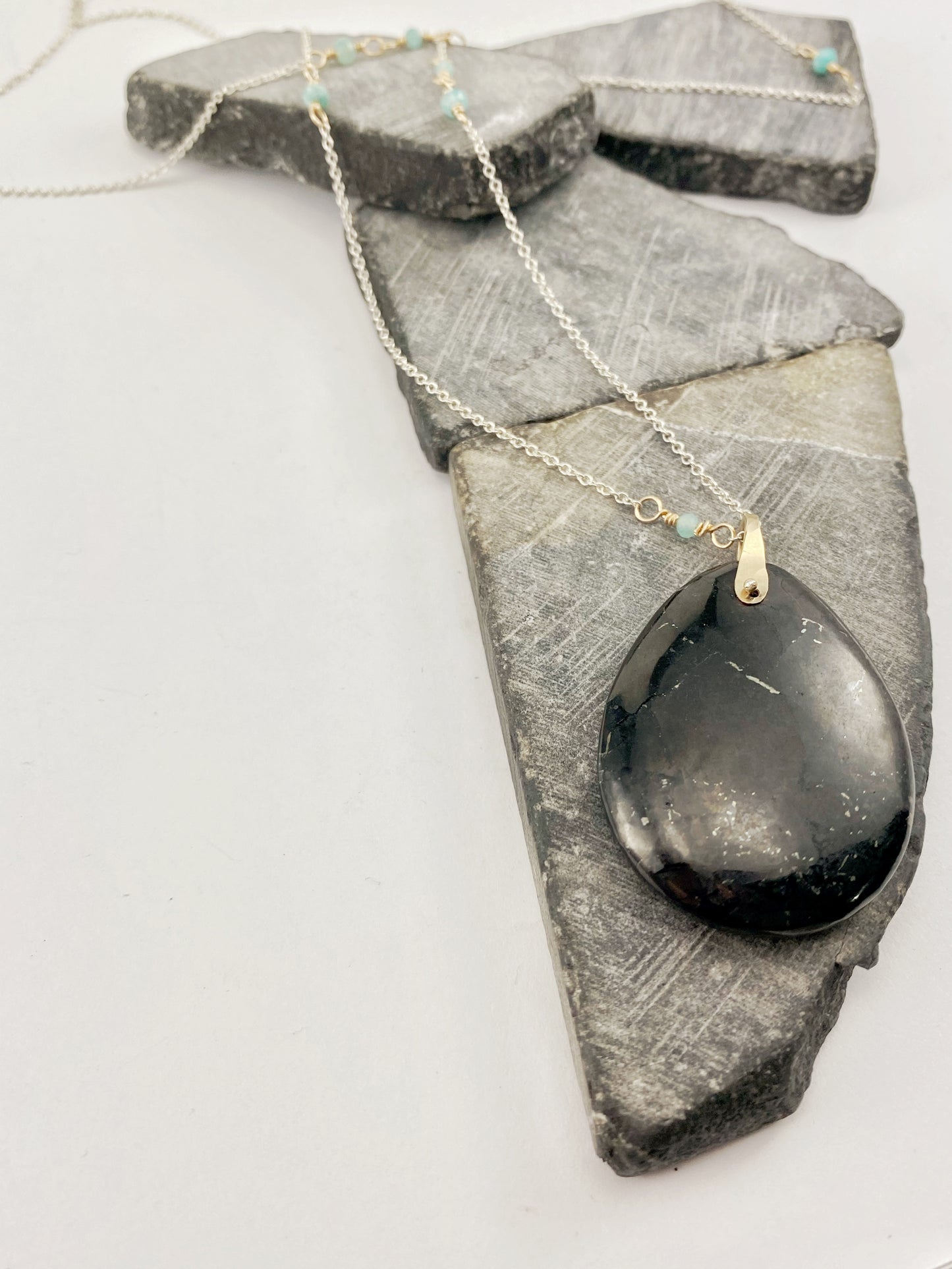 rachel_dawn_designs_sterling_silver_shungite_necklace_amazonite_accents