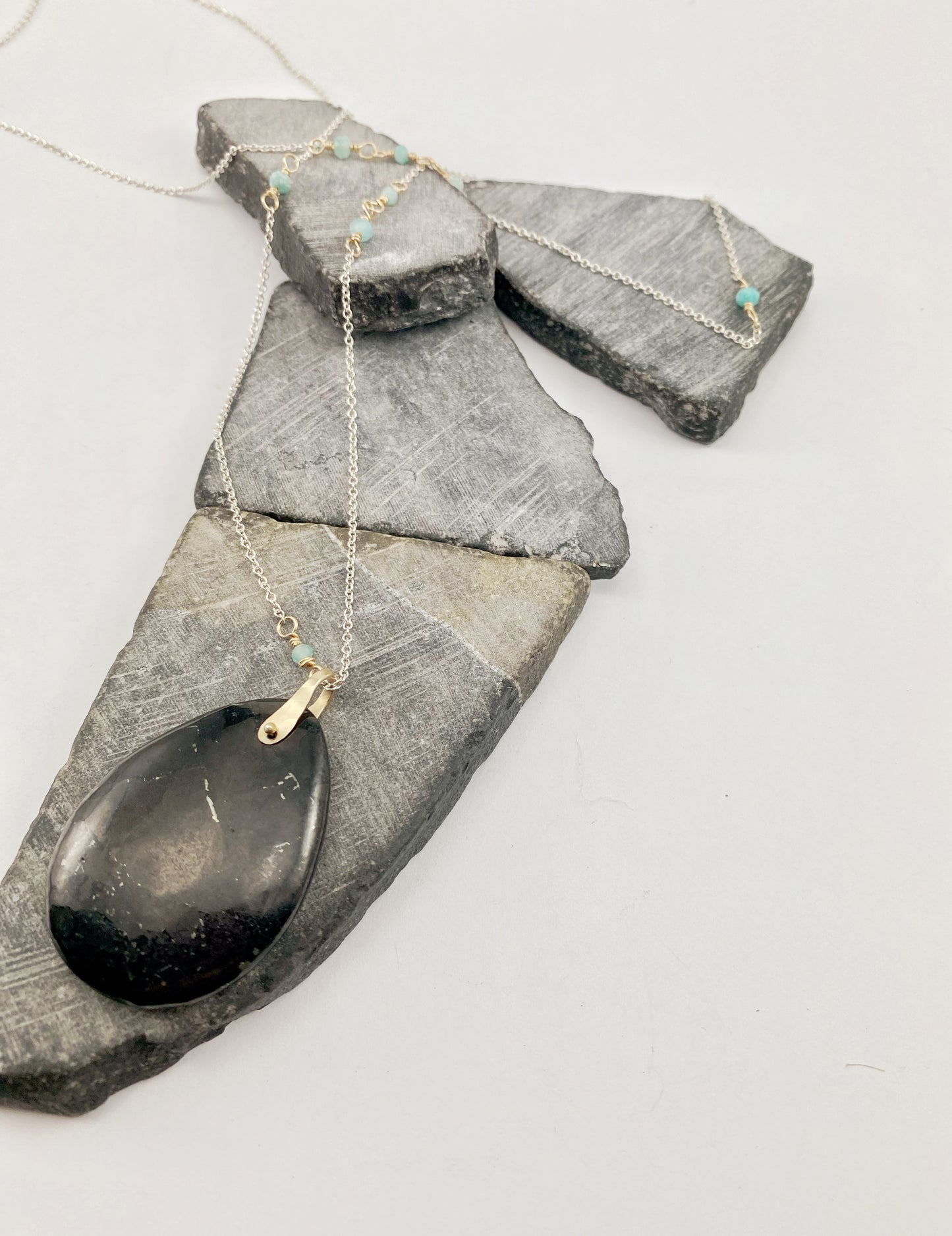 rachel_dawn_designs_sterling_silver_shungite_necklace_amazonite_accents