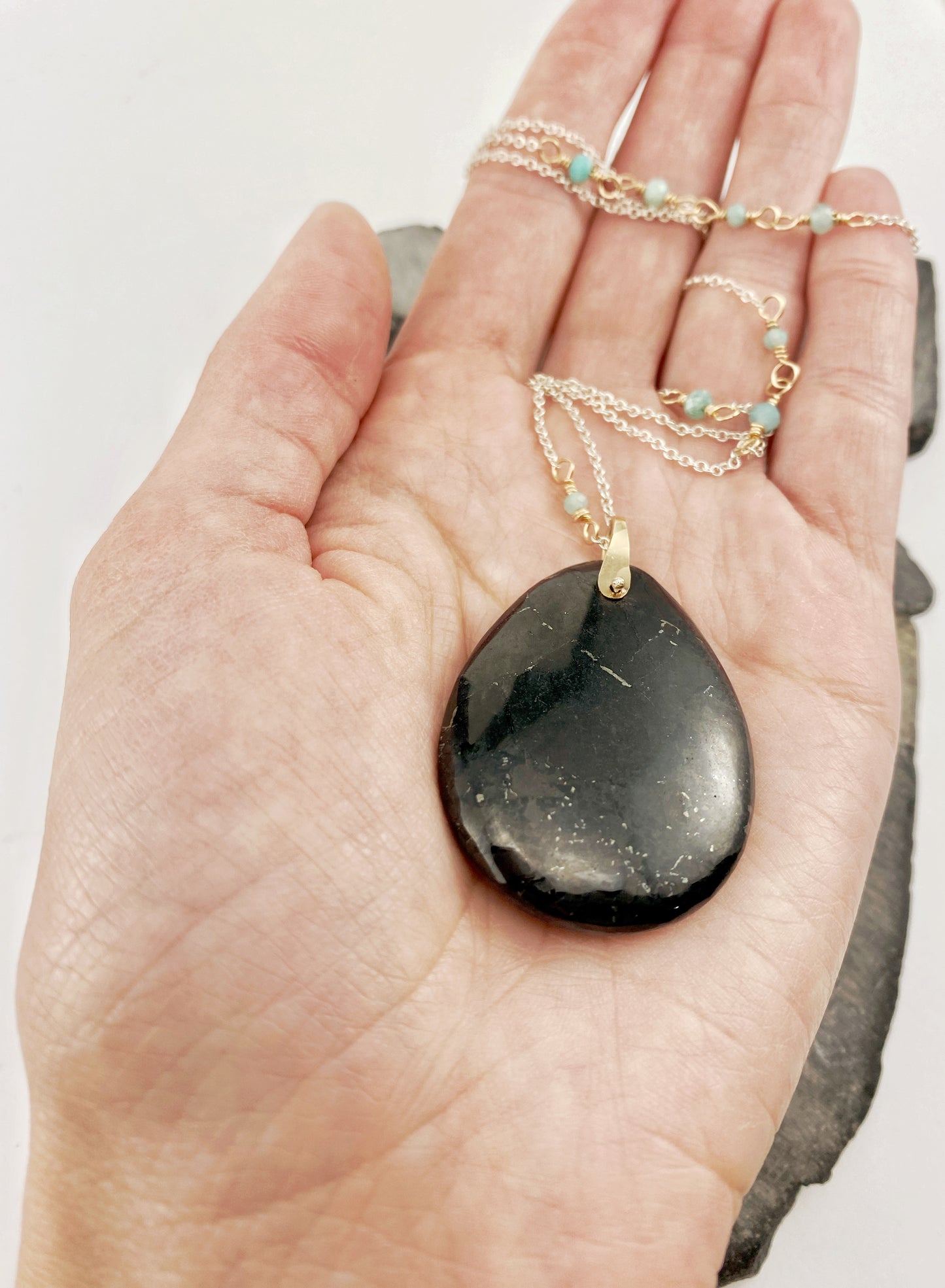rachel_dawn_designs_sterling_silver_shungite_necklace_amazonite_accents