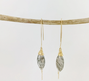 Tourmalinated Quartz Threader Earrings with Gold Chain