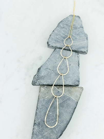 5 Tier Gold Teardrop Necklace | Waterfall Necklace | Geometric Necklace | Layering Necklace | Open Teardrop Pendant | Gold Statement Necklace | 14 K Gold Filled