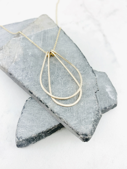 Gold Art Deco Necklace | Teardrop Necklace | Layering Necklace | Hammered Pendant | Gold Boho Necklace