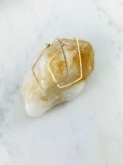 Gold Hammered Kite Earrings | Geometric Earrings | Minimalist Earrings | Lightweight Jewelry | Hammered Hoops