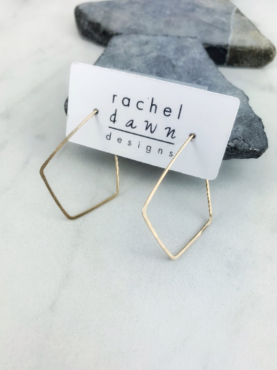 Gold Hammered Kite Earrings | Geometric Earrings | Minimalist Earrings | Lightweight Jewelry | Hammered Hoops
