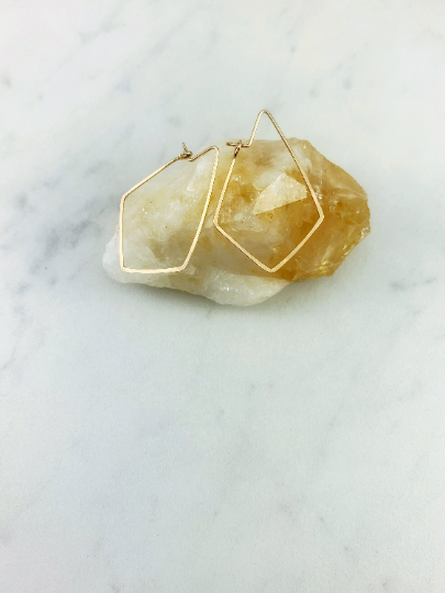 Gold Hammered Kite Earrings | Geometric Earrings | Minimalist Earrings | Lightweight Jewelry | Hammered Hoops