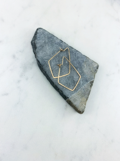 Gold Hammered Kite Earrings | Geometric Earrings | Minimalist Earrings | Lightweight Jewelry | Hammered Hoops