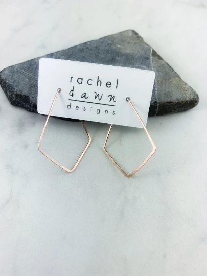 Rose Gold Hammered Kite Earrings | Geometric Earrings | Minimalist Earrings | Lightweight Jewelry | Hammered Hoops | 14 K Rose Gold Fill