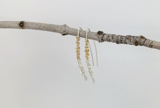 Silver Mixed Metal Pull Through Earrings | Boho Threader Earrings | Minimalist Earrings | Delicate Earrings | Dainty Open Hoops | Arc Earrings