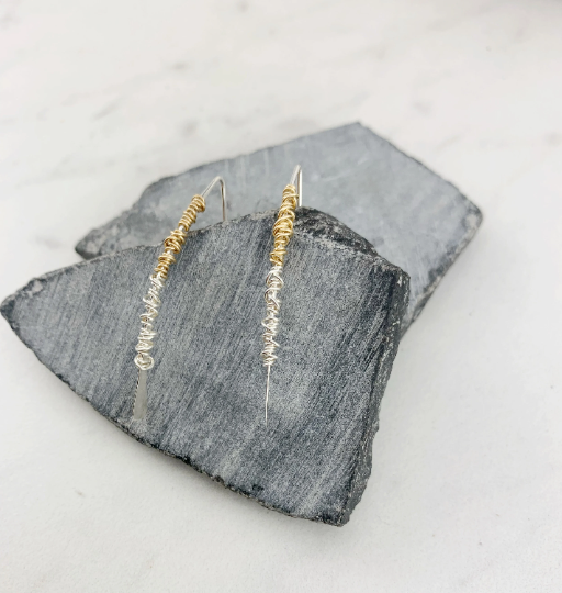 Silver Mixed Metal Pull Through Earrings | Boho Threader Earrings | Minimalist Earrings | Delicate Earrings | Dainty Open Hoops | Arc Earrings