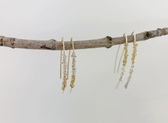 Silver Mixed Metal Pull Through Earrings | Boho Threader Earrings | Minimalist Earrings | Delicate Earrings | Dainty Open Hoops | Arc Earrings