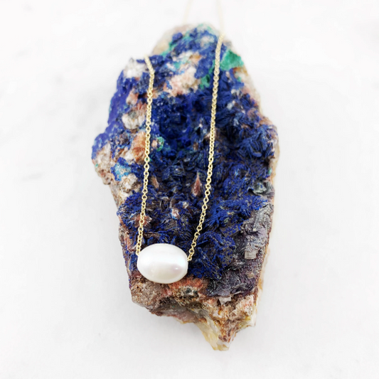 Gold Floating Pearl Necklace | Dainty Pendant | Birthstone Necklace | Layering Pendant | Small Boho Necklace | Minimalist Necklace | 14 K Gold Filled